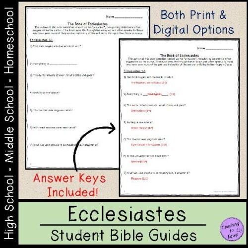Ecclesiastes Bible Study Questions Worksheet packet's featured image