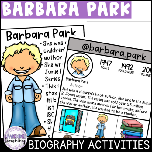 Barbara Park Biography Activities, Worksheets, Flip Book - Author Study's featured image