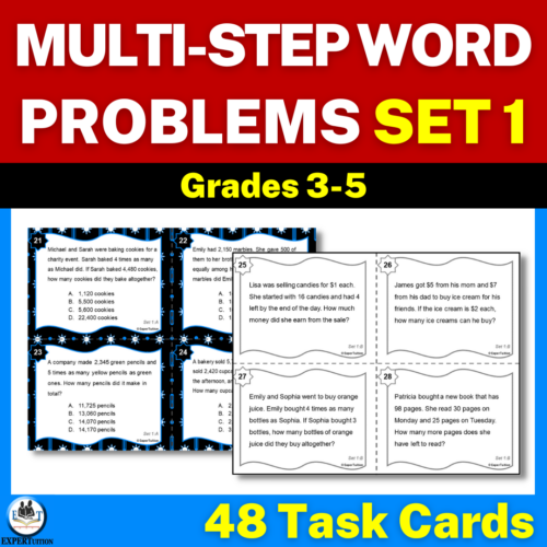 Multi-Step Word Problems Task Cards | Addition Subtraction Multiplication and Division Word Problems - SET 1's featured image