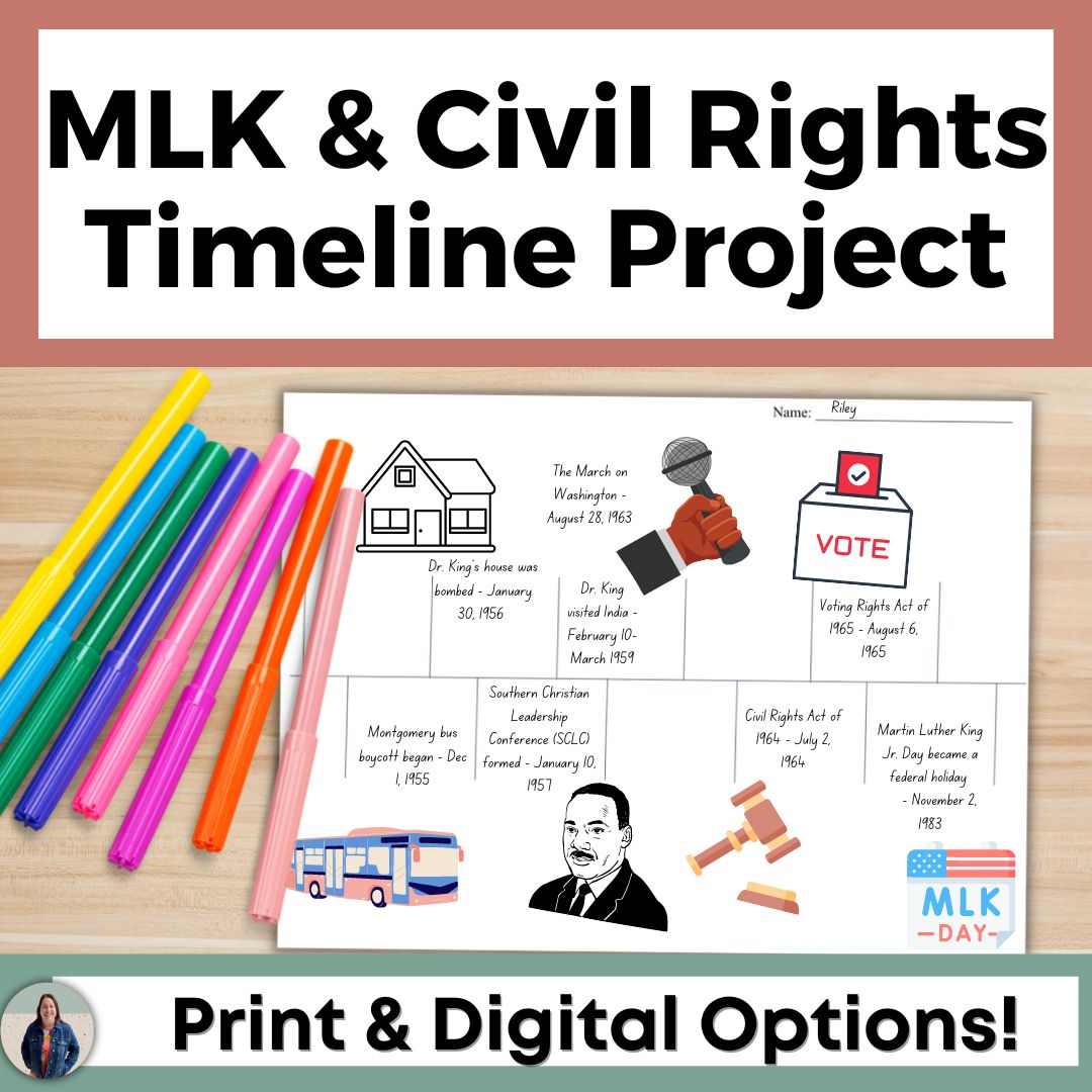 Martin Luther King Jr. Timeline Project for Civil Rights Movement and MLK Day