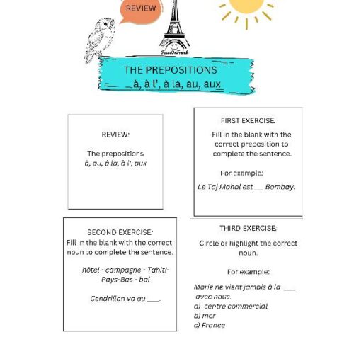 Prepositions à, à la, à l', au, aux review exercises's featured image