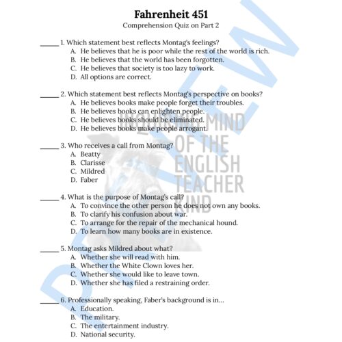 Fahrenheit 451 By Ray Bradbury Quiz And Answer Key (Part 2) - Classful