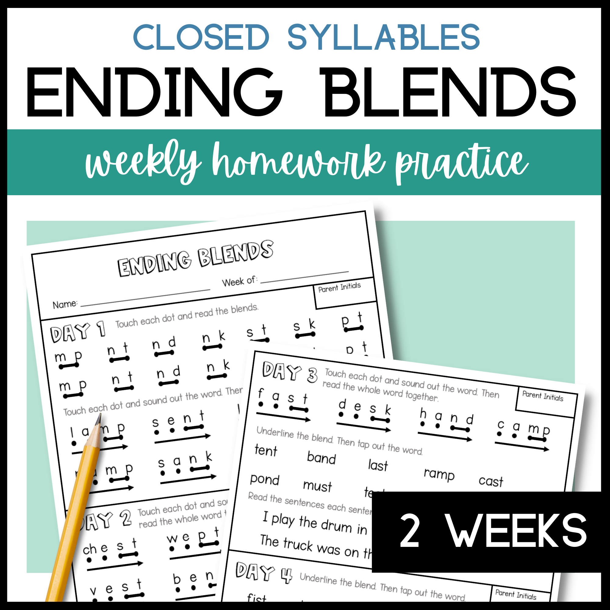 Ending Blends Decoding Practice & Fluency Homework