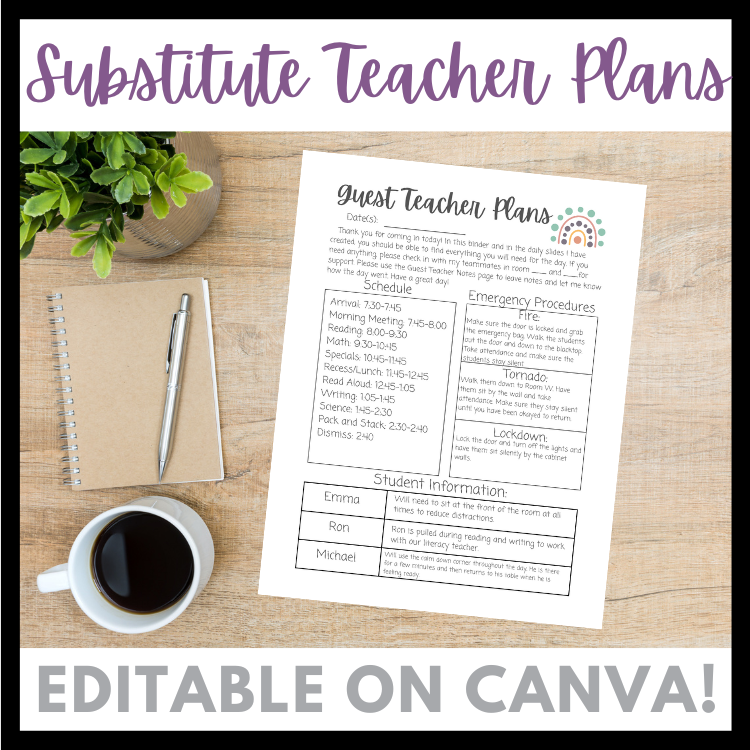 Editable Canva Substitute Teacher Plans