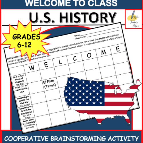 U.S. History: A WELCOME to Class Cooperative Brainstorming Activity (Grades 6-12)'s featured image
