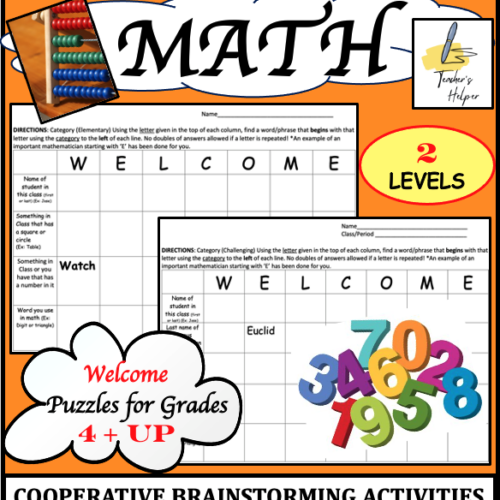 MATH: 2 Leveled Cooperative Brainstorming Welcome Activities (Grades 4 & Up)'s featured image