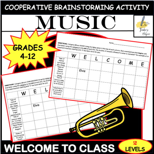 MUSIC: Welcome to Class LEVELED Cooperative Brainstorming Activities-Grades 4-12 (2 Puzzles)'s featured image