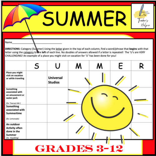 Summer Cooperative Brainstorming Puzzle (Advisory or Homeroom class-Grades 4-12)'s featured image