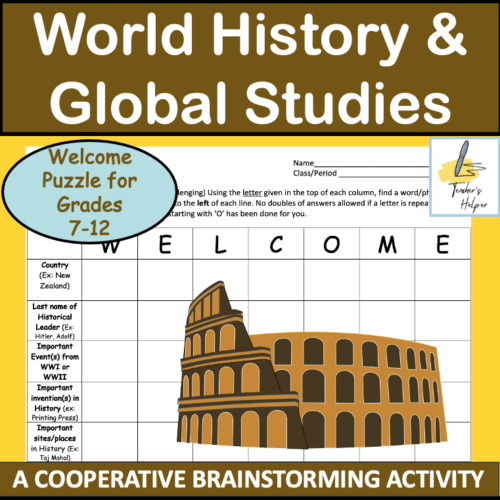 World History/Global Studies: A Welcome Cooperative Brainstorming Puzzle (Grades 6-12)'s featured image