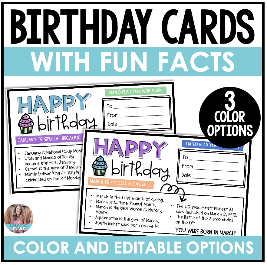 Happy Birthday Certificate Cards with Monthly Fun Facts