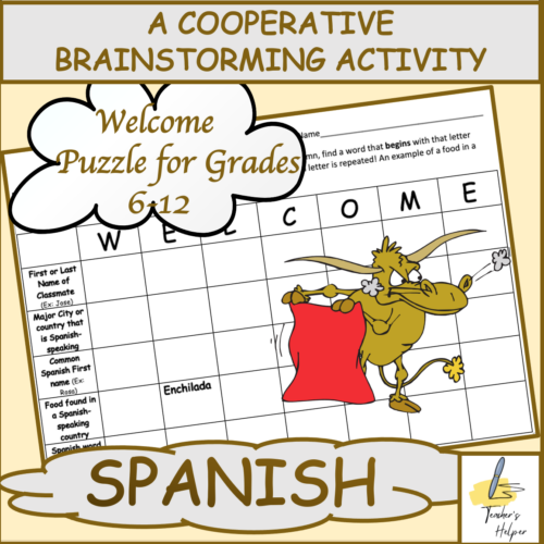 Spanish: A Welcome to Class Cooperative Brainstorming Activity (Grades 6-12)'s featured image