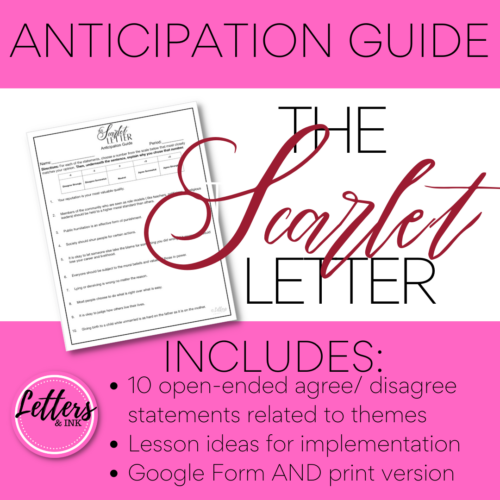 The Scarlet Letter by Nathaniel Hawthorne Anticipation Guide | Pre- Reading Activity | Unit Introduction's featured image