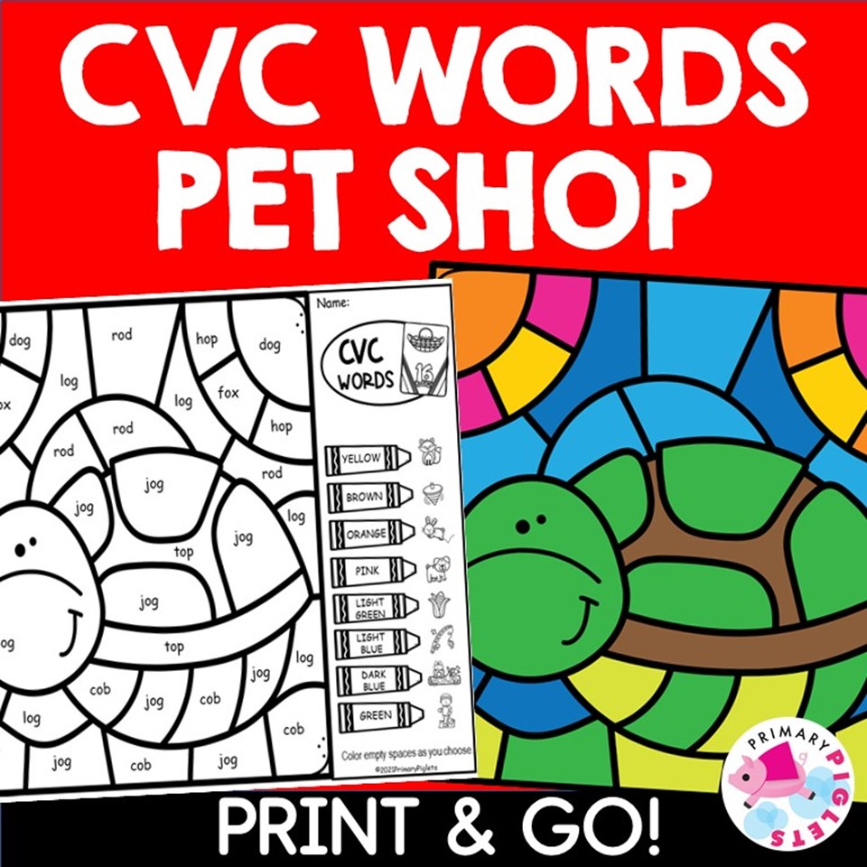 CVC Words Color by Code CVC Words Activities CVC Words Worksheets Morning Work Literacy Centers Reading Coloring Pages