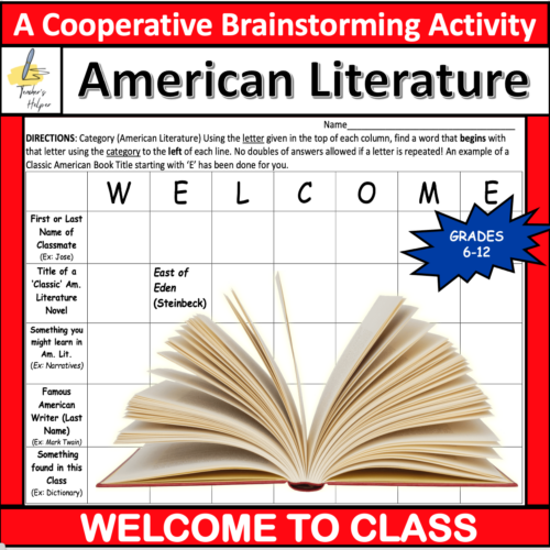 American Literature: A Cooperative Brainstorming WELCOME Activity (Grades 6-12)'s featured image