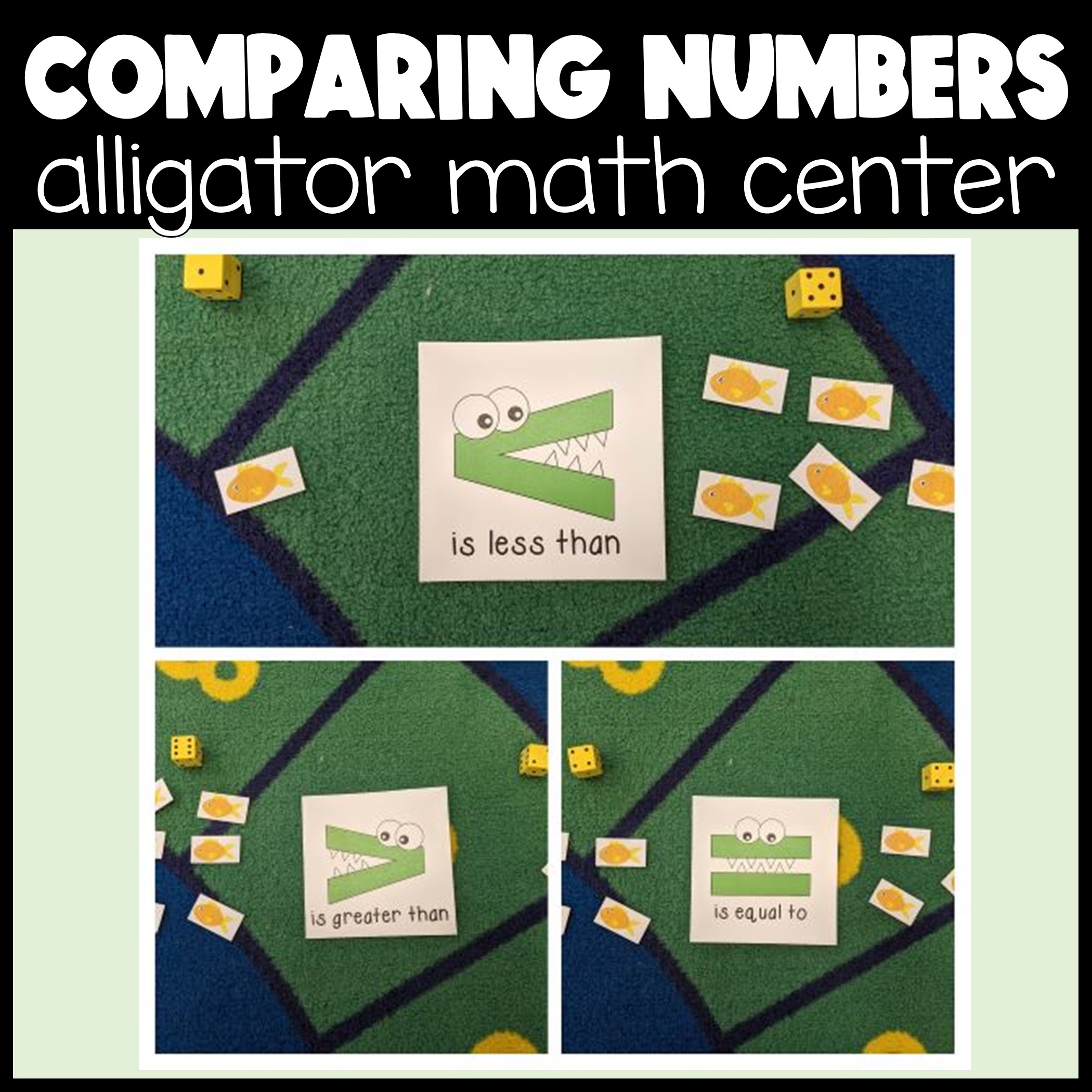 Comparing Numbers Craft & Math Center or Station Alligator Symbols