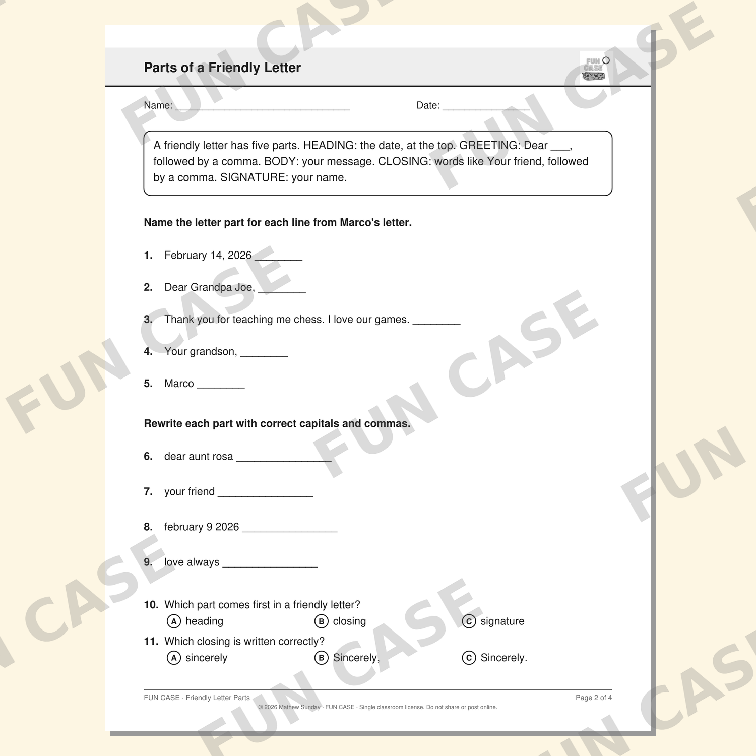 Friendly Letter Writing Worksheet Valentine Theme | 4th Grade Writing ...
